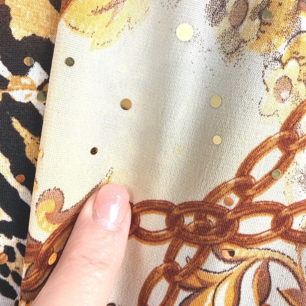Cache Button Up Shirt Size Medium Gold Brown Leopard Chain Sequin Baroque - Picture 5 of 11